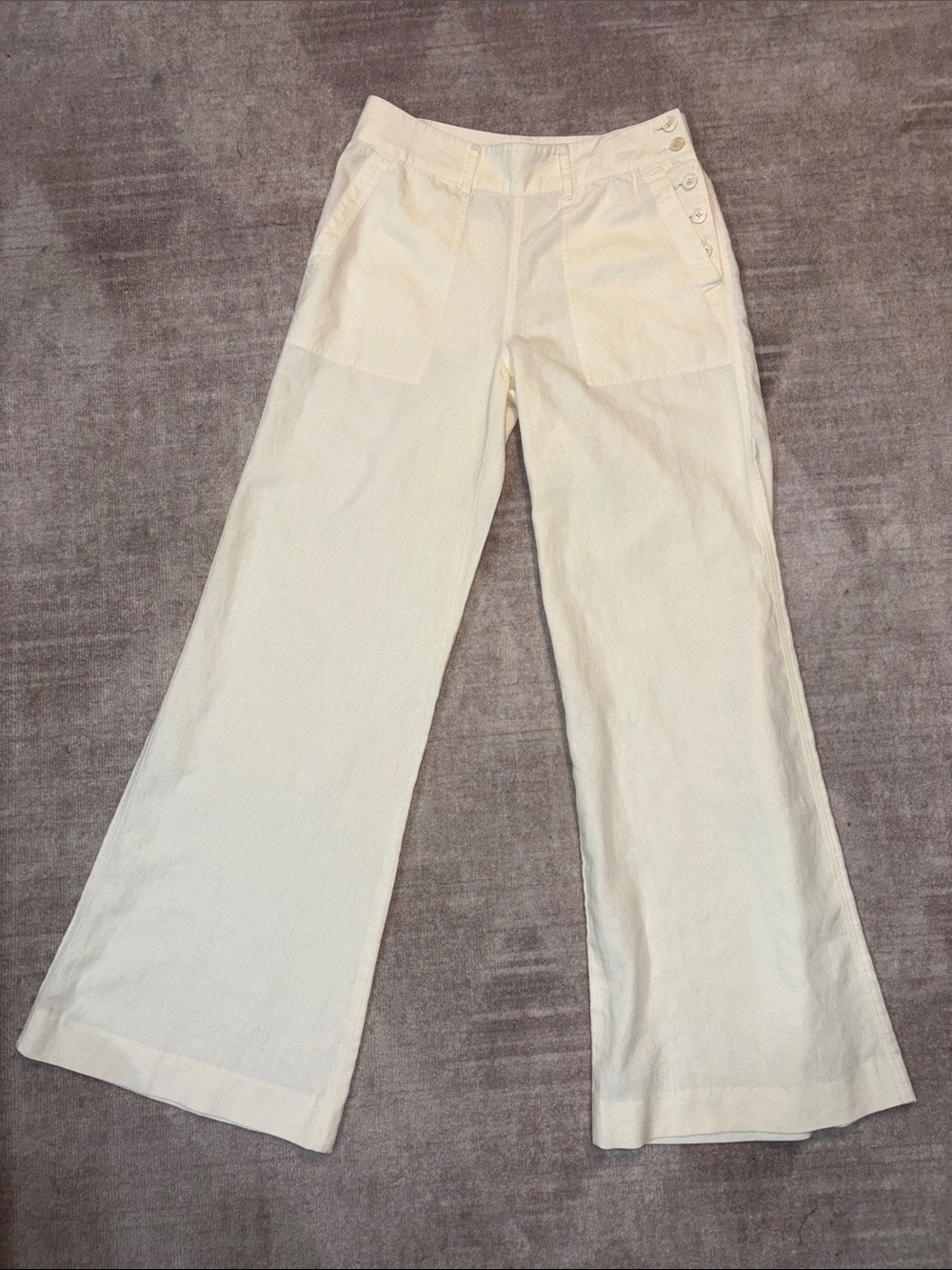 Lauren Ralph Lauren Cream Wide Leg Button-Accent Pants